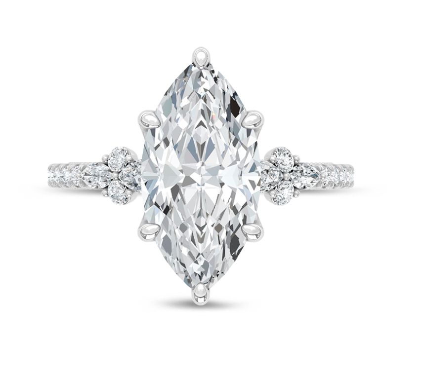 14K White Gold Lab Grown Diamond 2 1/2 Ct.Tw. Marquise Shape Engagement Ring (Center 2 CT)