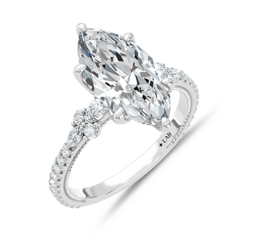 14K White Gold Lab Grown Diamond 2 1/2 Ct.Tw. Marquise Shape Engagement Ring (Center 2 CT)