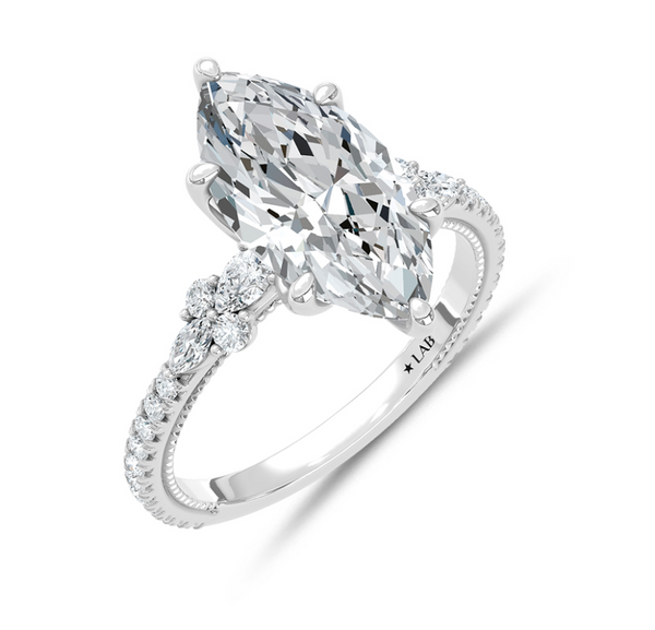 14K White Gold Lab Grown Diamond 2 1/2 Ct.Tw. Marquise Shape Engagement Ring (Center 2 CT)