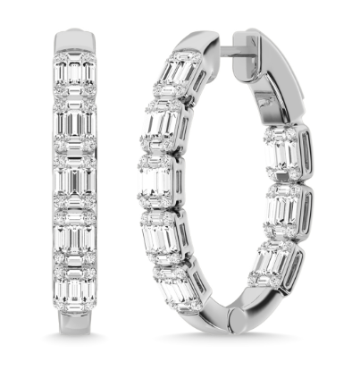 14K White Gold Diamond 2 Ct.Tw. Hoop Earrings