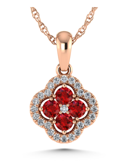 14K Rose Gold Diamond 5/8 Ct.Tw. and Ruby Clover Pendant
