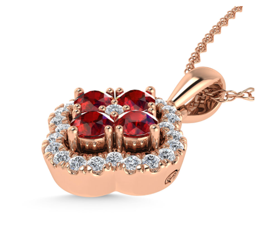 14K Rose Gold Diamond 5/8 Ct.Tw. and Ruby Clover Pendant
