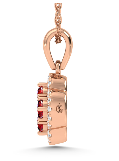 14K Rose Gold Diamond 5/8 Ct.Tw. and Ruby Clover Pendant